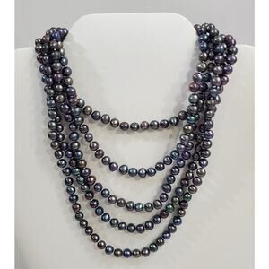 JCM Jacmel Peacock Grey Freshwater Potato Pearl Necklace With 14k Clasp 70"